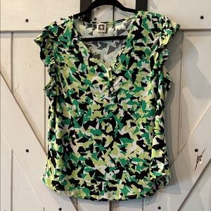 Anne Klein Abstract Green and Black Blouse